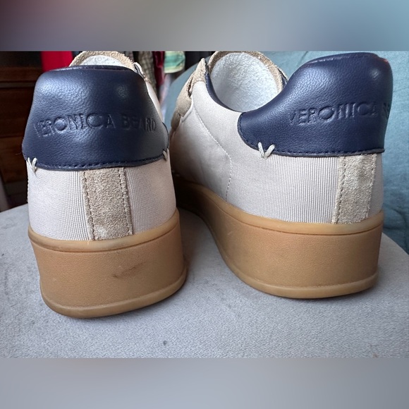 VERONICA BEARD Reagan Retro Velcro Sneakers Canvas Suede Sand/Eclipse Womens 7.5 - Picture 6 of 15